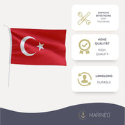 Marineo Gastlandflagge Bootsfahne Gastflagge Fahne Flagge für Boot oder Motorrad - 20 x 30cm, Türkei