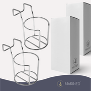 Marineo Strandkorb Getränkehalter Flaschenhalter Becherhalter Halter für Strandkörbe - für Gläser, Becher, Tassen, Flaschen - rostfreier Edelstahl, 2er Pack