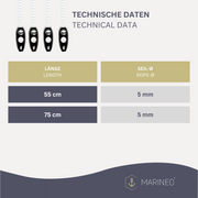 MARINEO 4er Pack Zeising Segeleinbinder Segelbinder Gummiseil mit Quick-Clip