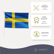 Marineo Gastlandflagge Bootsfahne Gastflagge Fahne Flagge für Boot oder Motorrad - 20 x 30cm, Schweden
